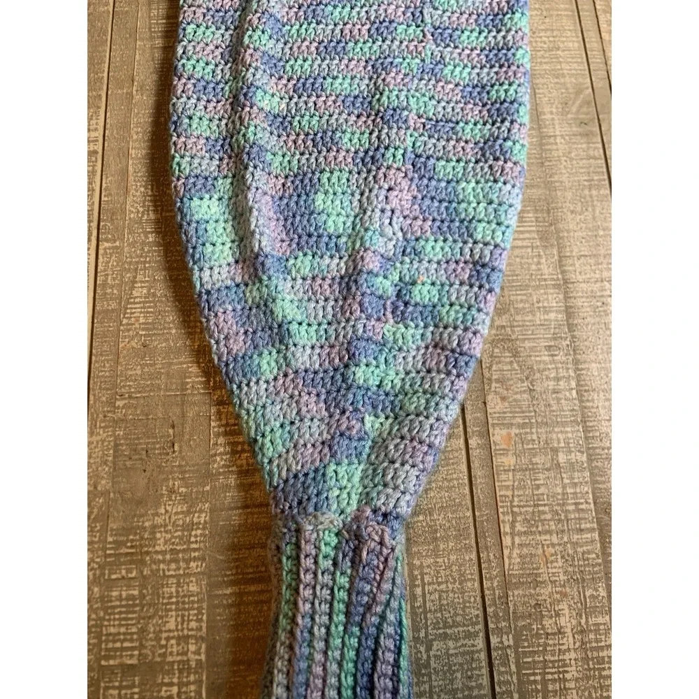 Handmade Crochet Throw Blanket Pastel Stripe Afghan Soft Cozy Mermaid Tale 44